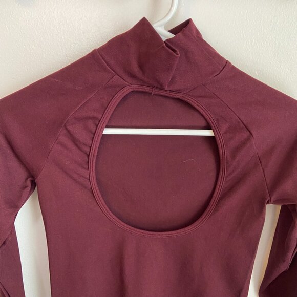 Intimately Free People Maroon Open Back Mock Neck Long Sleeve Shirt - Picture 7 of 7